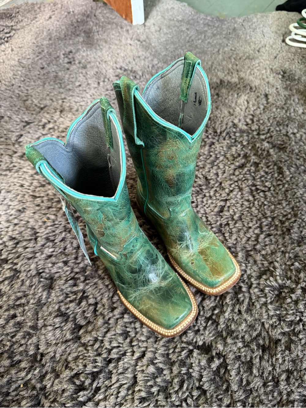 Vagabond Kids Kingman Turquoise Square Toe Cowboy Boots with Brown Trim